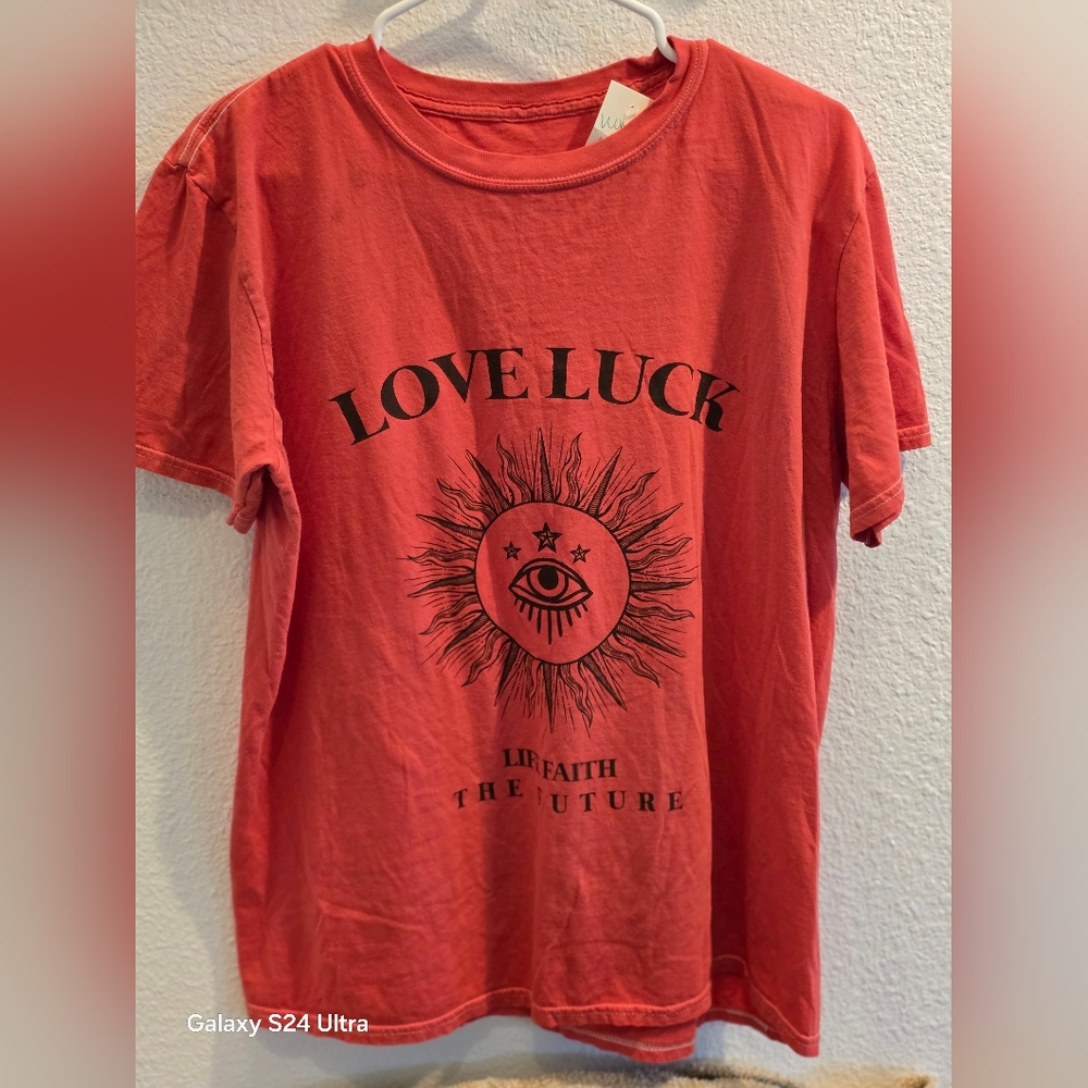 Red Graphic T-Shirt with Sun and Eye Design